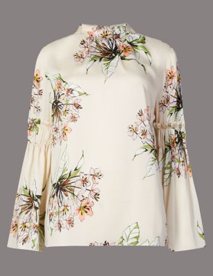 Floral Print Sculpted Sleeve Blouse